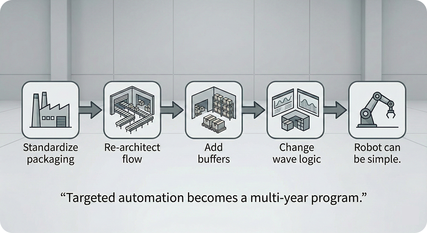 Infographic showing targeted automation in brownfield warehouses